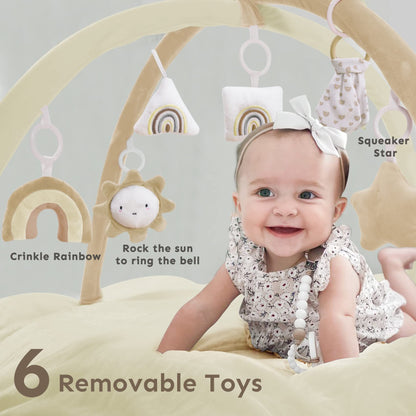 5-in-1 Thick & Plush Baby Play Gym, Baby Play Mats for Floor, Tummy Time Mat with 6 Toys, Cat Bed, Dog Bed, Convertible Stage-Based Developmental from Baby to Toddler, Ball Pit, Pet Cushion Cloudico