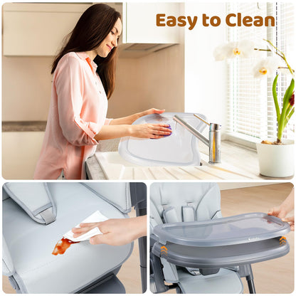 Ezebaby Foldable Baby High Chair – Portable High Chairs for Babies & Toddlers, Adjustable Height & Recline, 5-Point Harness, Removable Tray Baby Feeding Highchair