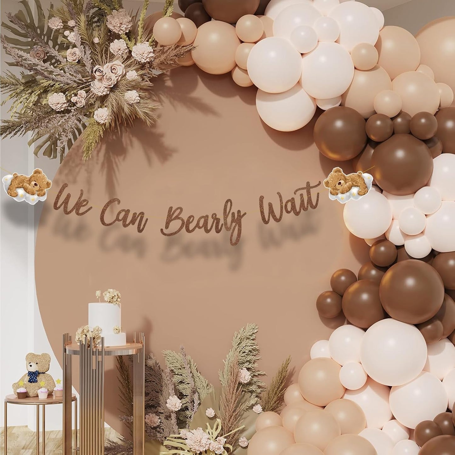 We Can Bearly Wait Baby Shower Decorations Bear Banner We Can Bearly Wait Sign Glitter Brown Cute Bear on the Cloud