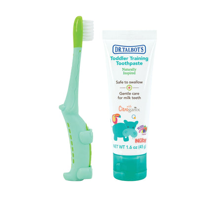 Dr. Talbot's Toddler Training Toothbrush and Natural Kids Toothpaste with Citroganix - 1.6 oz - Fluoride-Free Toothpaste and Toddler Toothbrush - 6+ Months - Alligator