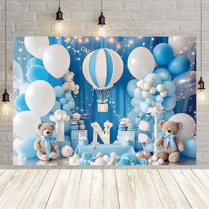 Pink Bear Hot Air Balloon Backdrop Girl Bear Balloons Baby Shower Background Girl 1st Birthday Party Banner Newborn Baby Shower Party Cake Table Decoration Photo Booth Props(Pink, 7x5ft)