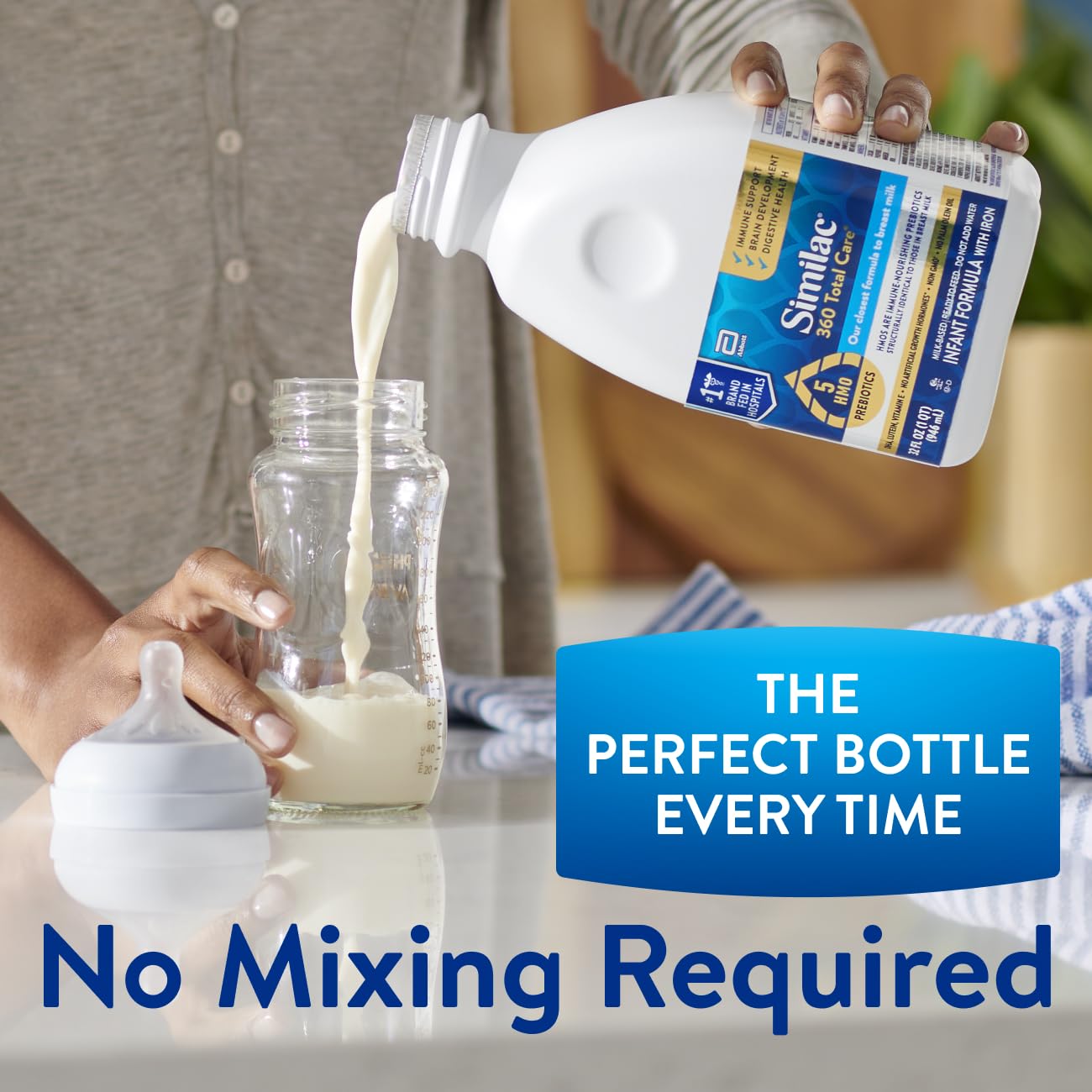 Similac 360 Total Care Infant Formula, Has 5 HMO Prebiotics, Our Closest Prebiotic Blend to Breast Milk, Non-GMO, Baby Formula, Ready to Feed, 8-fl-oz Bottle, Pack of 24