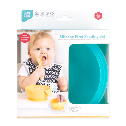 Bumkins Baby Bowls, Disney Minnie Mouse Silicone Baby Feeding Set, Suction Bowls for Baby and Toddler with Spoon, First Feeding Set, Platinum Silicone Bowl for Babies 4 Months