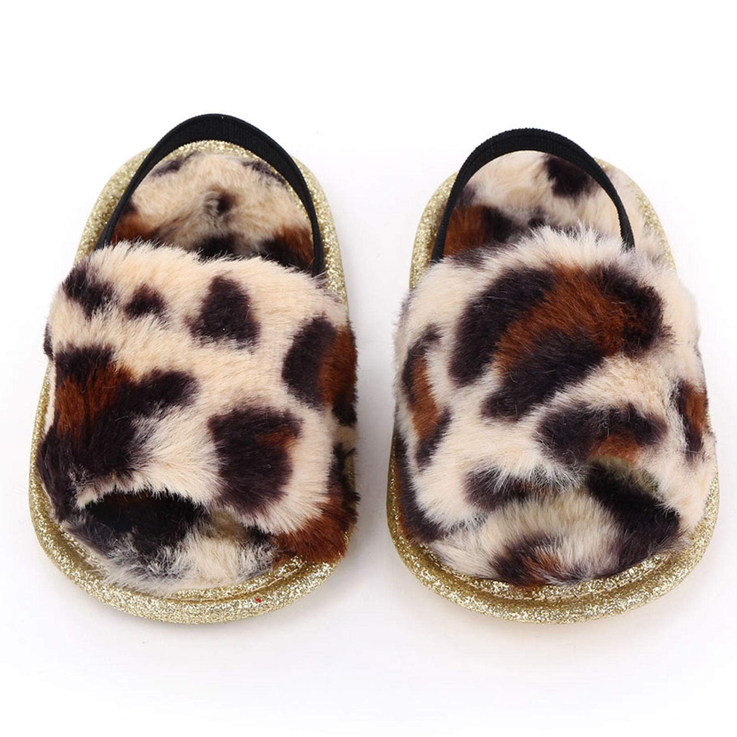 2 Pack Infant Baby Girls Sandals Elastic Back Strap Flats Slippers Soft Toddles Princess Shoes Faux Fur Slides Shoes First Walker House Shoes