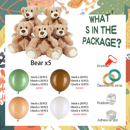Meooeck 185 Pcs Bear Baby Shower Party Decorations Table Centerpieces 5 Pcs 13. 5'' Gender Reveal Bears 180 Balloons Kit Baby Shower Table Decor for Birthday Wedding(Green, Brown, Nude, White)