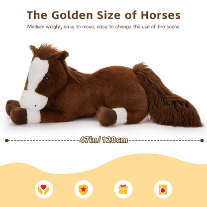 Tezituor 47 Inch Giant Horse Stuffed Animal, 4ft Realistic Chocolate Stuffed Horse Plush Toy, Hugging Soft Horse Pony Plush Pillow for Boys Girls,