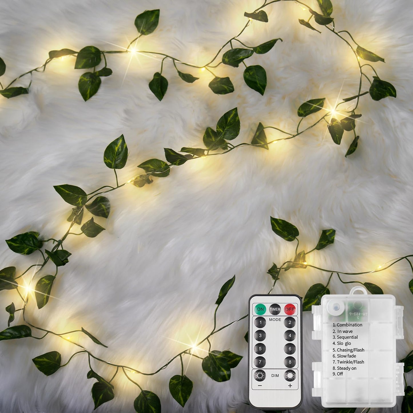 suddus Vine with Fairy Lights Battery Operated, 33ft 100 LED Ivy String Lights with Remote, Leaf Lights for Bedroom, Room, Wall, Garden, Party, Wedding Decor (Warm White)