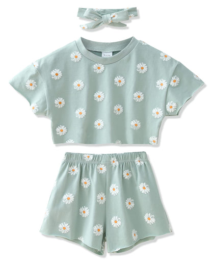 WESIDOM Toddler Girl Clothes Baby Girls Outfits 6M-5T Summer Floral Print Shirt+Shorts+Headband 3pcs Baby Clothing