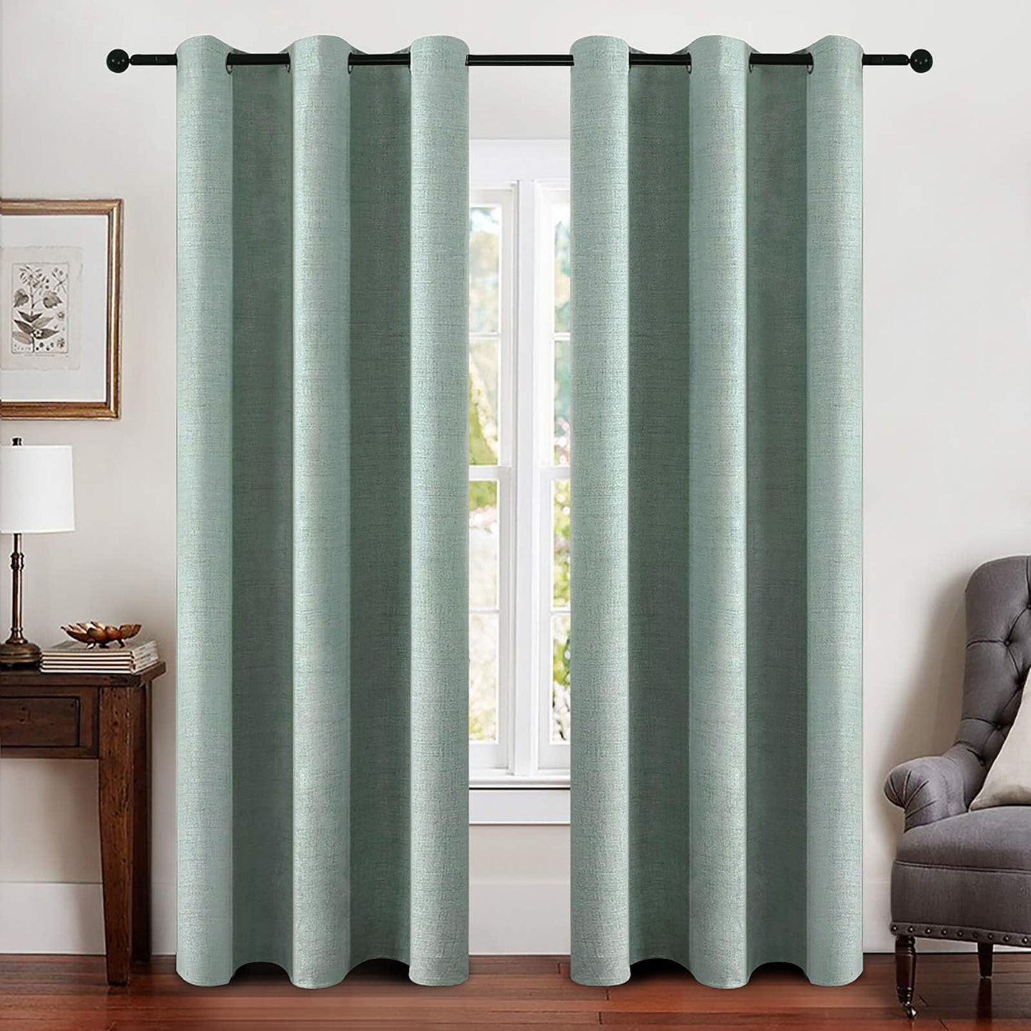MIULEE 100% Blackout Linen Textured Curtains for Bedroom Solid Thermal Insulated Natural Beige Grommet Room Darkening Curtains & Drapes Luxury Decor for Living Room Nursery 52 x 84 Inch (2 Panels)