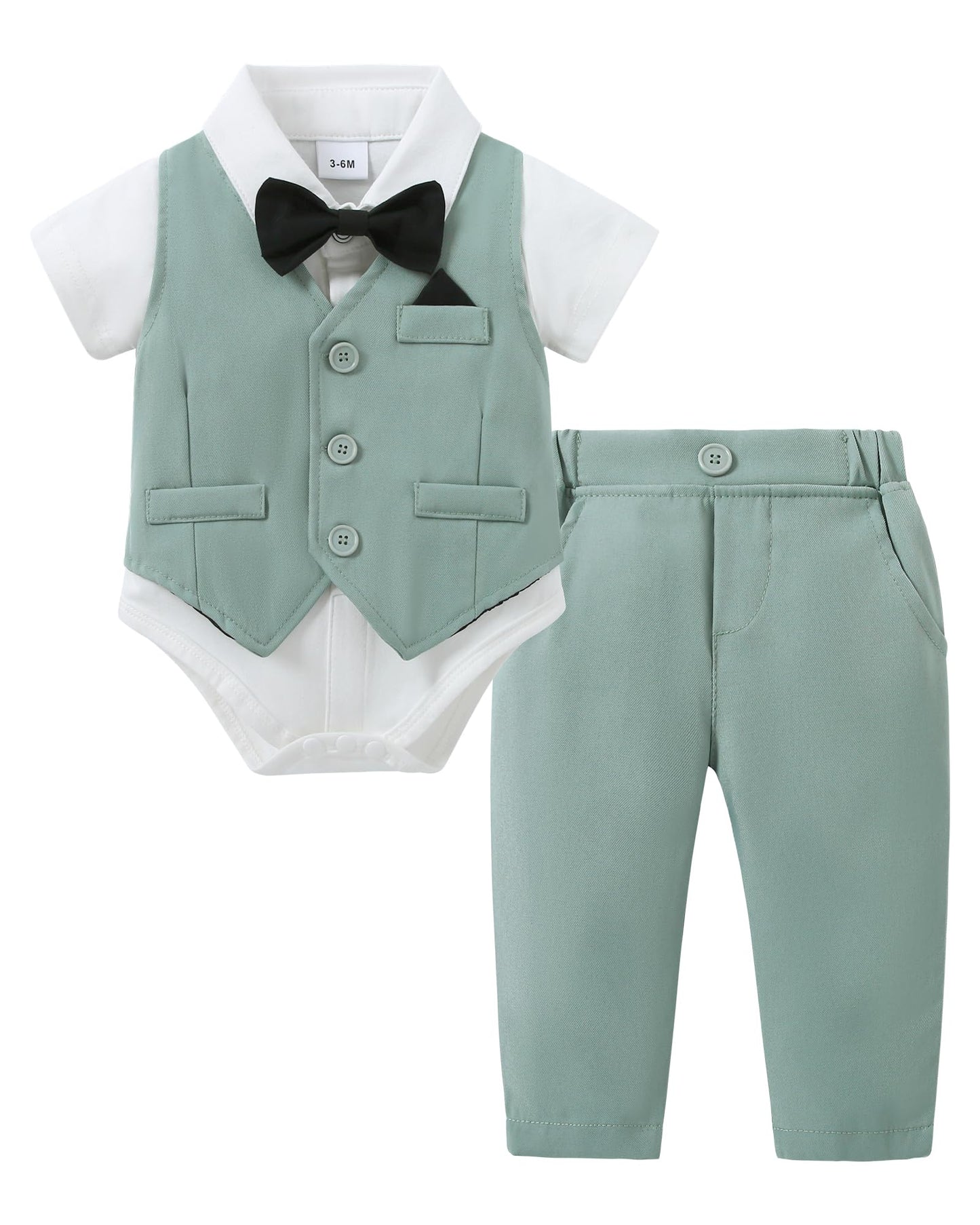DISAUR Baby Boy Clothes Toddler Boy Outfits 4PCS Gentleman Dress Romper/Vest/Pants/Bow Tie Cotton Suit Sets