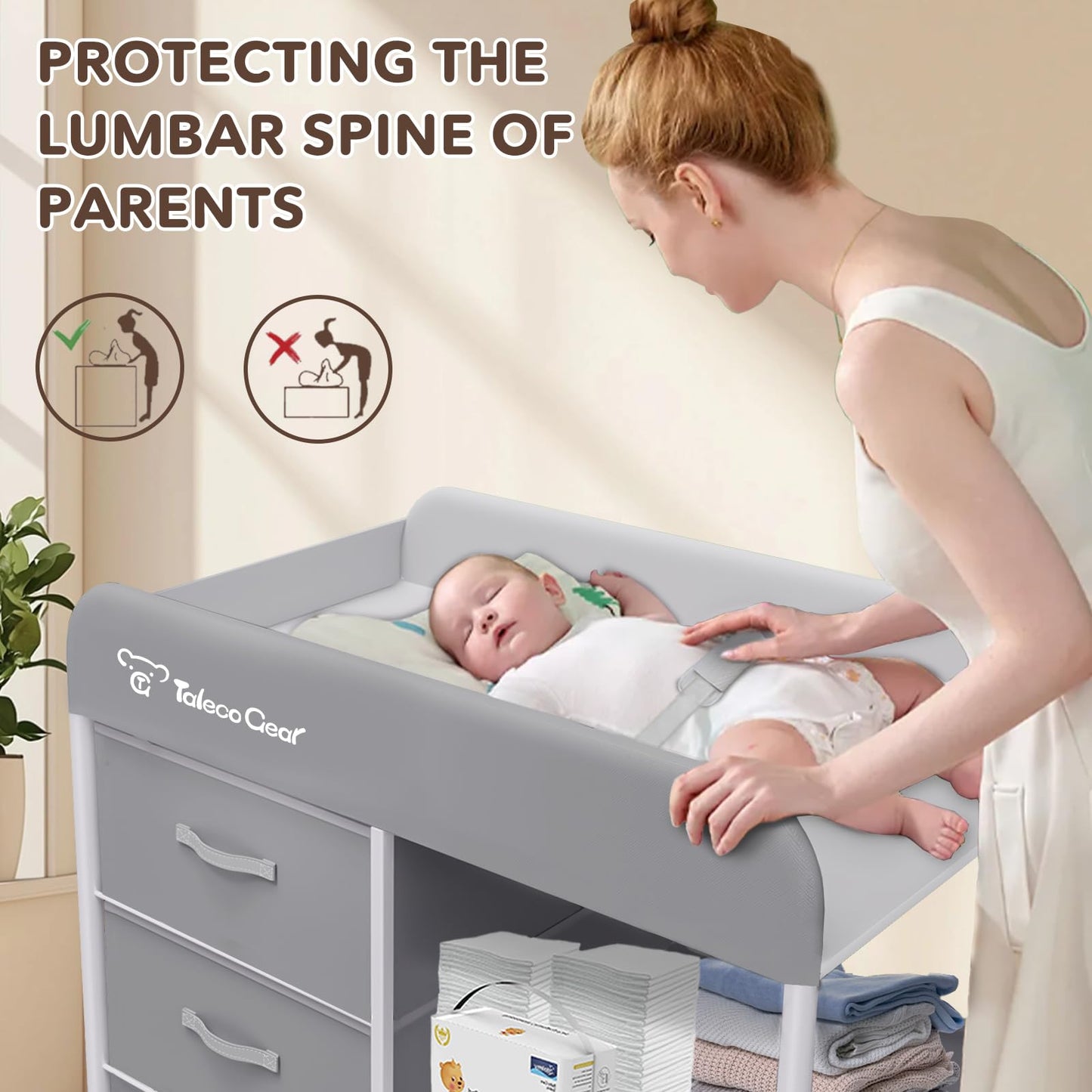 G TALECO GEAR Baby Changing Table, Portable Changing Table, Diaper Changing Station with Waterproof Pad, Changing Table Dresser with 3 Storage Baskets, Mobile Nursery Organizer for Newborn Essentials