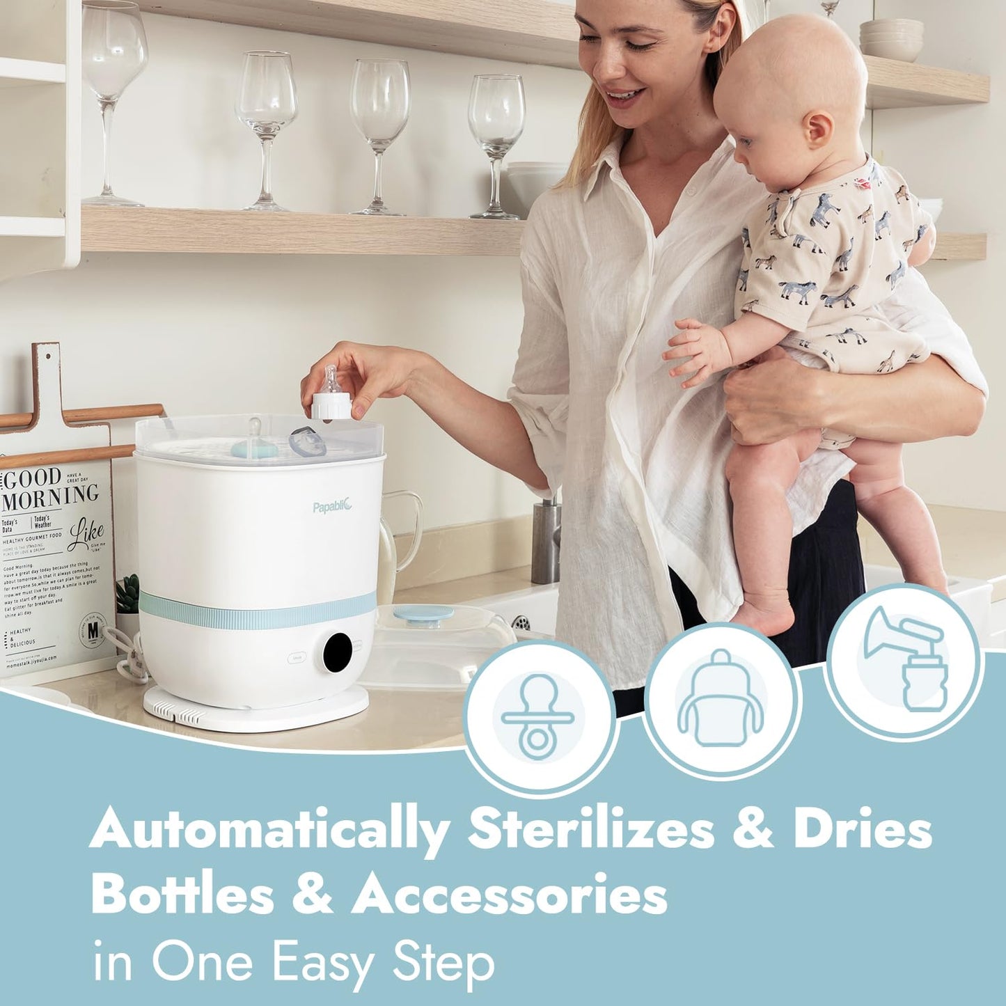 Papablic Baby Bottle Sterilizer and Dryer, Esterilizador De Biberones, Electric Steam Sterilizer for Baby Bottles, Pacifiers, and Pump Parts, Large Capacity 10 Bottle, Fast Sanitizes and Dries Bottles