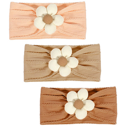 3 Pcs Baby Flower Headbands Baby Girls Nylon Headband Soft Hairbands Hair Accessories for Newborn Infant Toddler Kids (Beige Pink Khaki)