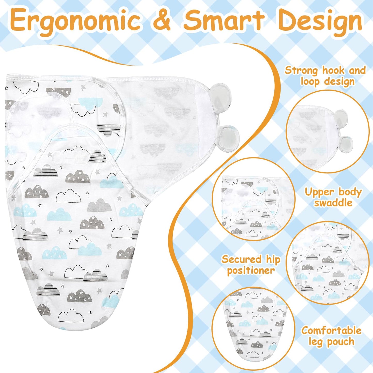 Ramede 6 Pack Baby Swaddle Blanket with Hats Sleep Swaddle for 0-3 Months Newborn Sacks Soft Cotton Wearable for Boy Girl