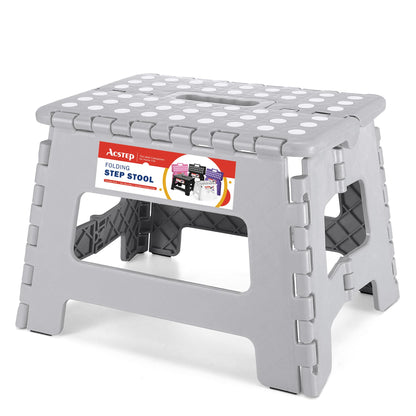 ACSTEP Folding Step Stool 9'' Tall Kids Step Stool Holds Up to 300 lb Plastic Foldable Step Stools for Kids Non-Slip Surface with Carry Handle Collapsible Stool for Home, Outdoor and Indoor(Black)