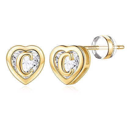 IEFWELL Heart Stud Earrings for Girls Women, S925 Sterling Silver Studs Hypoallergenic Earrings CZ Heart Earrings Initial Earrings for Teen Girls Kids Jewelry for Girls Gifts
