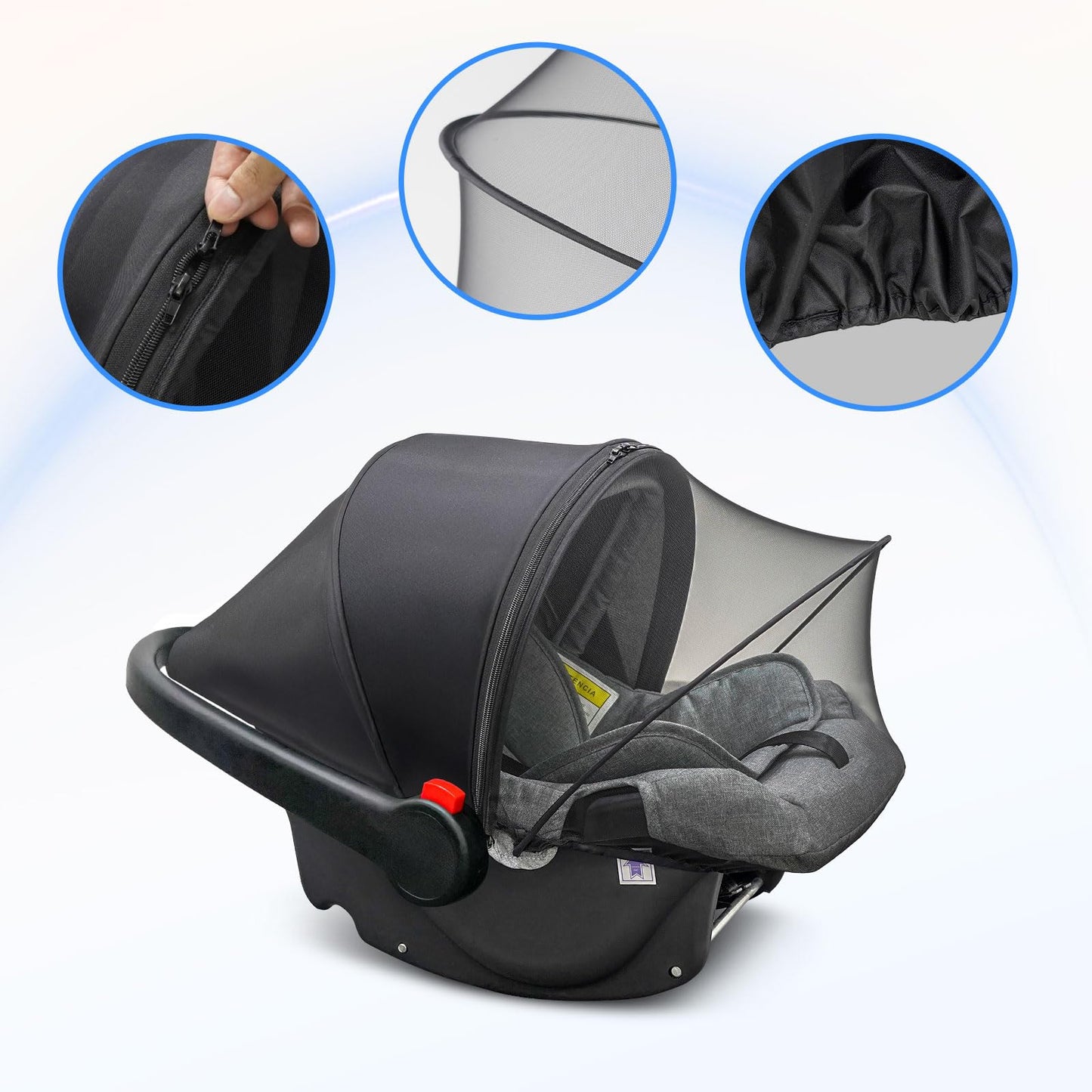 Universal Car Seat Canopy, Baby Car Seat Cover, Mosquito Net with Sunshade & Zipper - Breathable Mesh Infant Bug Net for Baby | Elastic Edge, Portable & Machine Washable