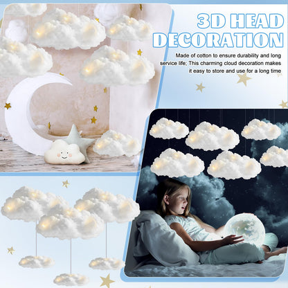 Wettarn 6 Set Cloud 3D Cloud LED DIY Lights Baby Shower Cloud Table Decor Hanging Cloud for Ceiling LED Cloud Kit Fake Cloud Ornament Artificial Cotton Cloud Prop for Wedding Bridal Party Room Decor