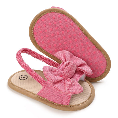 Baby Girls Bow Knot Sandals Flat Non-Slip Patchwork Princess Shoes Infant First Walking Slipper Shoes Beach Sandals