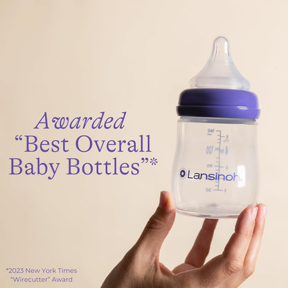 Lansinoh Manual Breast Pump, Hand Pump for Breastfeeding, Includes 5oz Baby Bottle + Baby Bottles for Breastfeeding Babies, Newborn Essentials, 5oz, 3 Ct, Includes 3 Slow Flow Nipples (Size 2S)