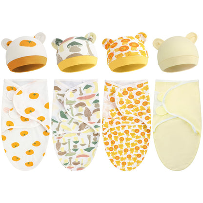 Buryeah 4 Pack Preemie Swaddle Blanket Wrap Set with Hat for Baby Boys Girls 3-7 Lbs Preemie Newborn Clothes Sleepers Cap