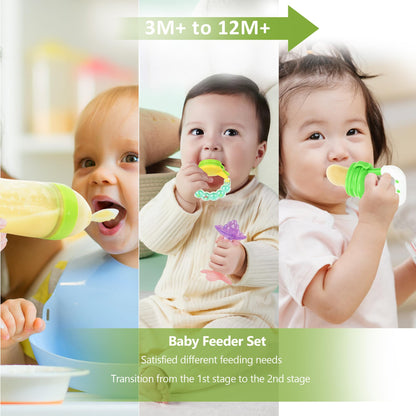 Food Feeder for Baby, Fruit Feeder Pacifier (3 Pcs) with 6 Different Sized Silicone Pacifiers 1 PCS Silicone Baby Food Dispensing Spoon 90ML with 1 PC Baby Spoons 1 PC Pacifier Clip Baby Feeding Set