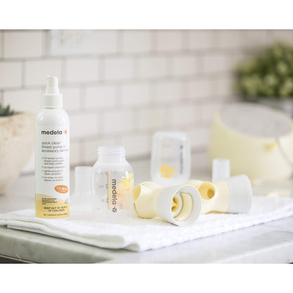 Medela Quick Clean Breast Pump and Accessory Sanitizer Spray Safe No Rinse Breastpump Sterilizer Eliminates 99.9 of Common Bacteria and Germs 8 Fluid Ounces, Clear