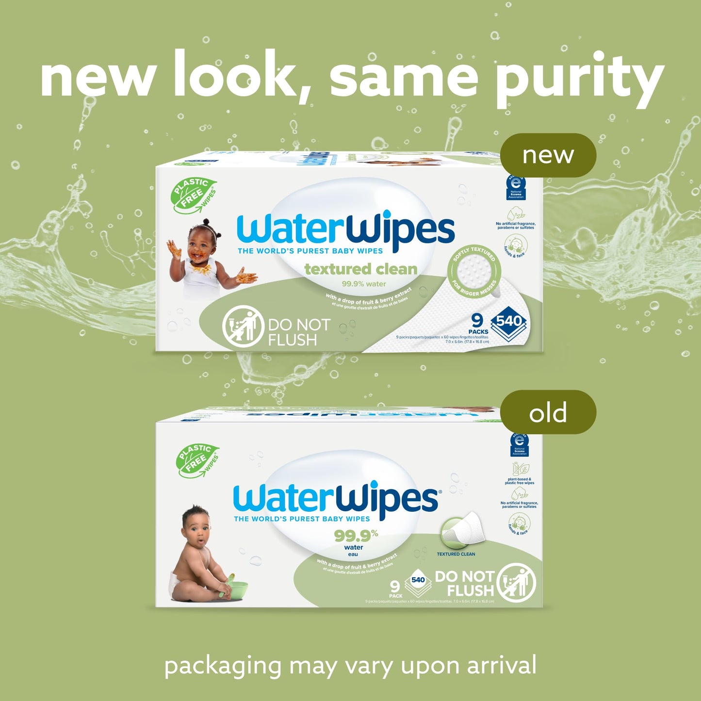 WaterWipes Plastic-Free Textured Clean, Toddler & Baby Wipes, 99.9% Water Based Wipes, Unscented & Hypoallergenic for Sensitive Skin, 60 Count (12 packs), Packaging May Vary