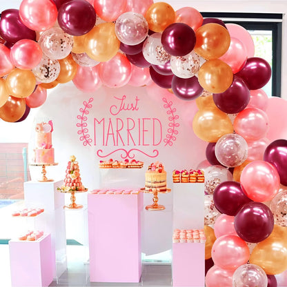 OuMuaMua 62Pcs Pink Gold Confetti Latex Balloons Kit, 12 Inch Pink White Gold Helium Balloons Party Supplies for Confession Proposal Wedding Girl Birthday Baby Shower Party Decoration