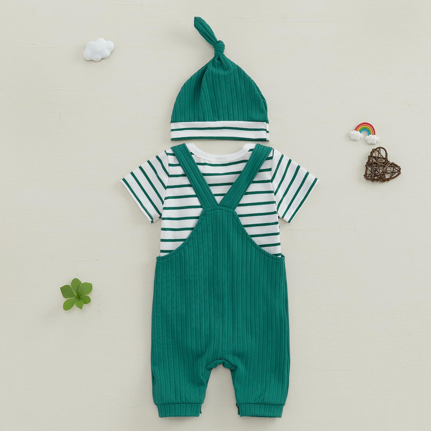 Newborn Baby Boy Summer Clothes Stripe Short Sleeve Romper Suspender Pants Hat 3Pcs Set Cute Coming Home Outfit