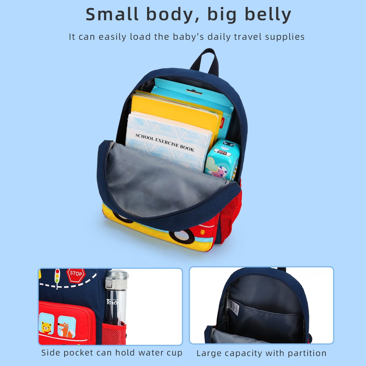 Car Dinosaur Kids Toddler Backpack for Boys and Girls Children Waterproof Preschool Bag(Red Music Party)