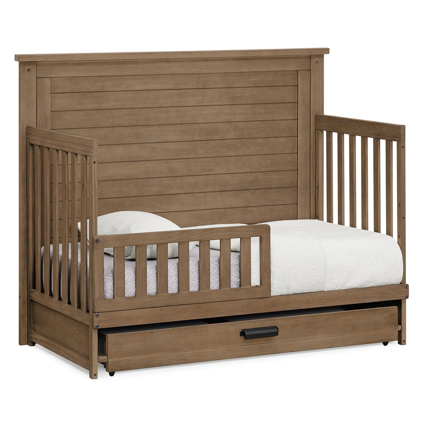 Delta Children Simmons Kids Caden 6-in-1 Convertible Crib with Trundle Drawer, Greenguard Gold Certified, Rustic Mist