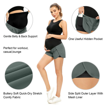 POSHGLAM Women‘s Maternity Shorts Over Belly Workout Running Casual Summer Pregnancy Shorts