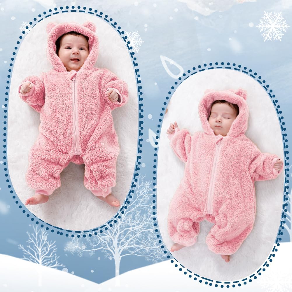 Newborn Baby Bear Outfit Suit Girls Boys Fleece Jumpsuit Romper Hooded Winter Snowsuit Clothes