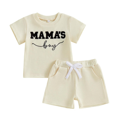 Toddler Baby Boy Summer Clothes Embroidered Waffle Short Sleeve T-Shirts Elastic Shorts Newborn Infant Boy Outfits
