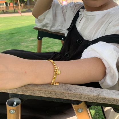 Ethlyn Bracelets for little girls 18K Gold Plated Cuban Link Chain Bracelets Bells Dangle Charms Little Girls Jewelry