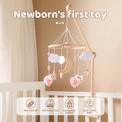 Wooden Crib Mobile Arm | Baby Crib Mobile Arm Wooden Holder | Rotatable Adjustable Anti Slip Attachment Clamp for Sturdy Mobile Hanger (Curved Arm)
