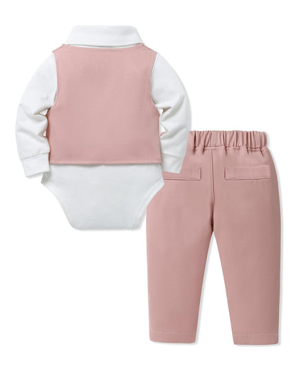 SANMIO Baby Boy Clothes Suits Infant Gentleman Outfit Collared Dress Shirt+Vest+Tie+Corsage+Pants 5Pcs Baby Suit Sets