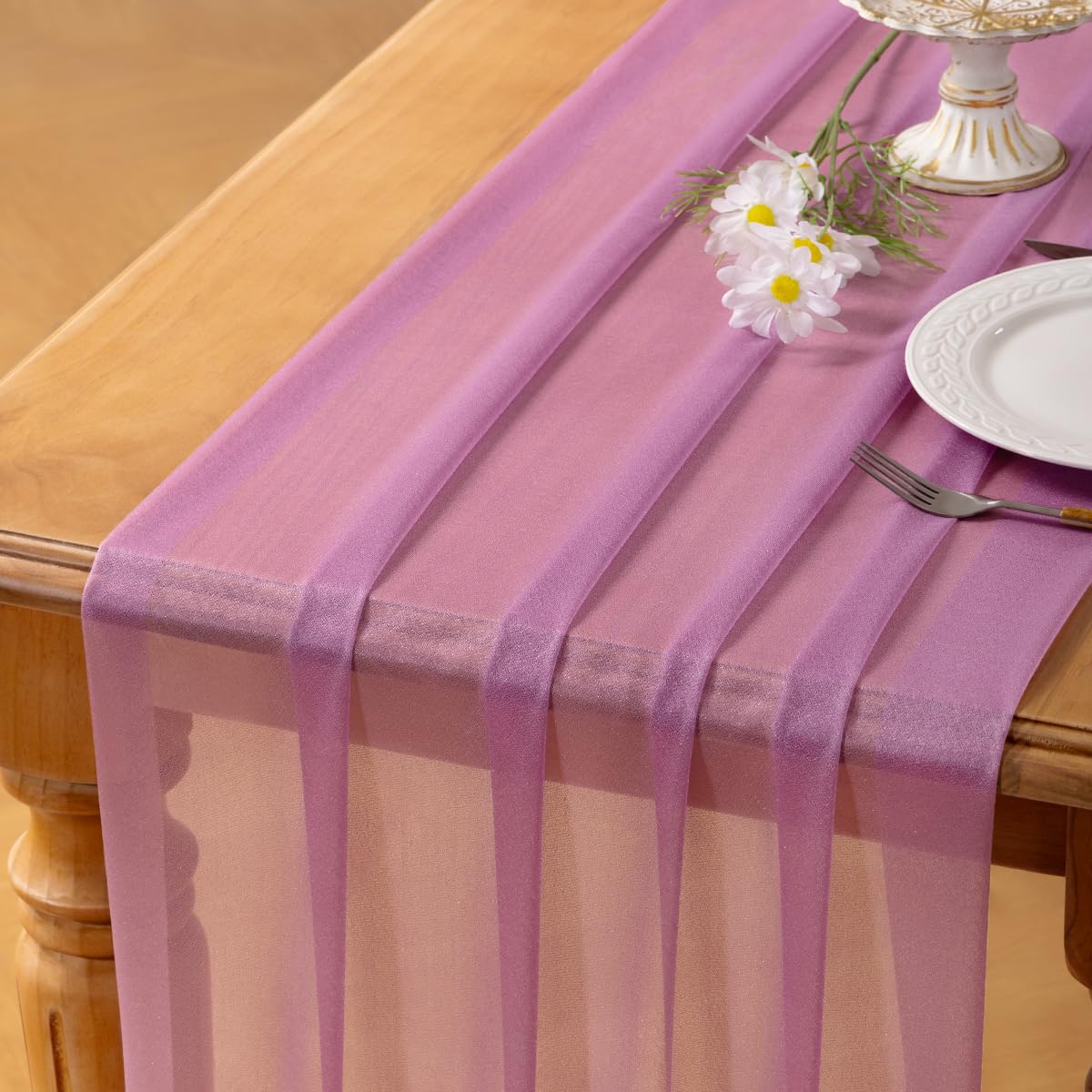 Socomi Blush Pink Gauze Table Runner Chiffon Like Wedding Table Runner 120 inches Long Boho Rustic for Bridal Shower Decorations Baby Shower