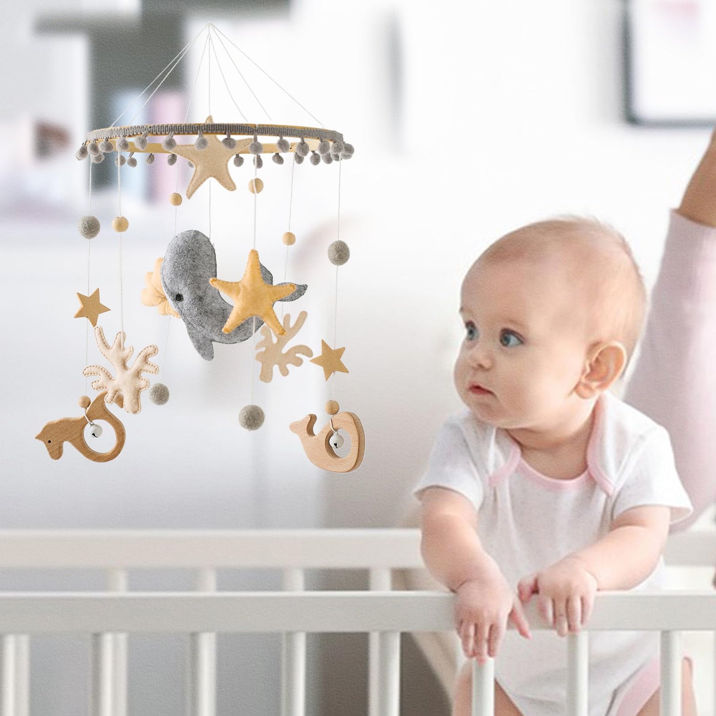 Baby Mobile for Crib Bear Cloud Crib Mobile Handmade Furry Nursery Mobile Gender Neutral Crib Toy Hanging for Nursery Decor Accessories