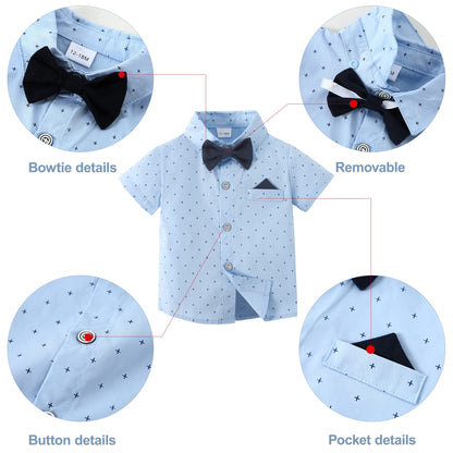 CARETOO Toddler Boy Clothes Suit Gentleman Wedding Outfits Kids Formal Dress Shirt Bowtie Long Suspender Pants Overalls 1-5T