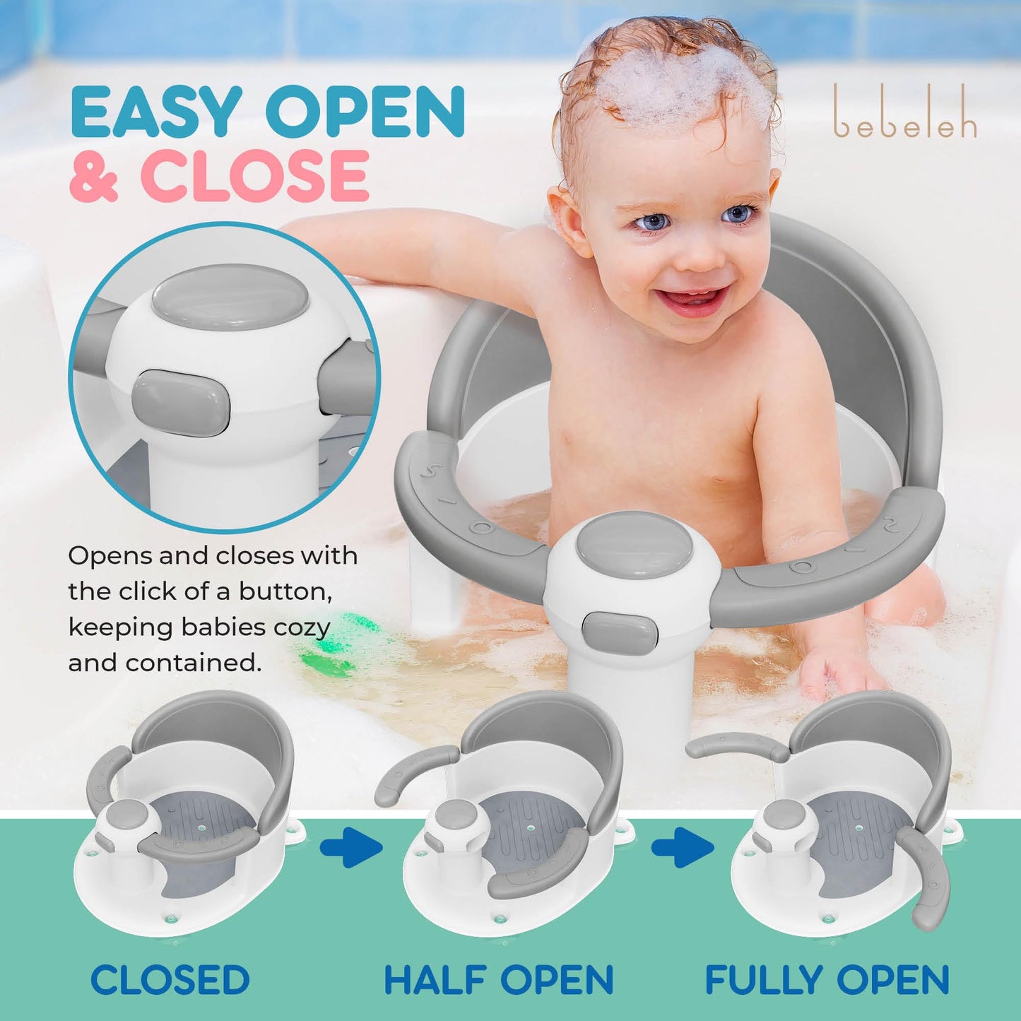 BEBELEH™ Baby Bath Seat for Babies 6 Months & Up - Safe Infant and Toddler Baby Bathtub Seat for Sitting Up - Baby Bath Tub Baby Tub Seat for Shower (Pink)