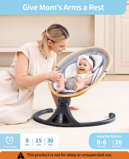 LAREX Baby Swing to Toddler Electric Infant Swing Portable for Newborn Boy Girl, 5 Sway Speeds with Remote Control, 12 Preset Melodies and Bluetooth, 0-6 Months Max 20 Lbs(Dark Wood Grain)