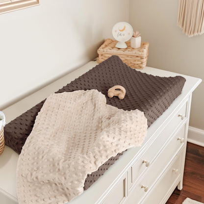 Susurration 2Pack Changing Pad Covers Super Soft Minky Dots Plush Changing Table Covers 33x17x7in Breathable Changing Pad Sheets for Unisex Baby Girls and Boys (Beige&Brown)