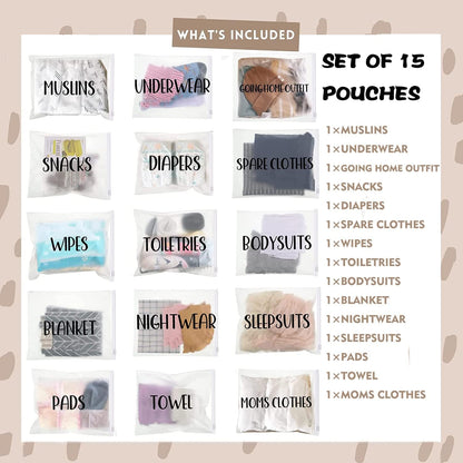 15 Pack Hospital Bags for Labor and Delivery,11 x 14 Inch Maternity Hospital Bag Essentials Organizing Pouches for First Time New Mom Newborn Baby