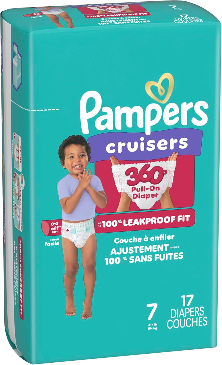 Pampers Cruisers 360 Pull-On Diapers, Size 7 (41+ lbs), 17 Count, Babyproof up to 100% Leakproof Diaper