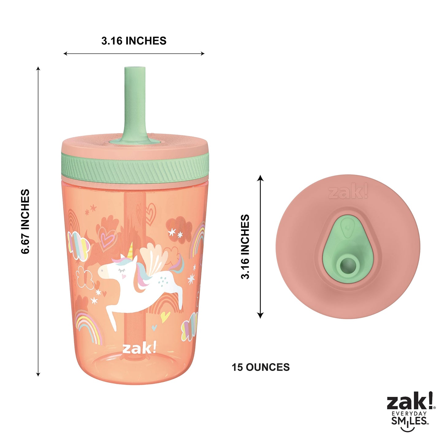Zak Designs Disney Princess Kelso Toddler Cups For Travel or Home, 15oz 2-Pack Plastic Sippy Cups, Leak-Proof For Kids (Ariel, Aurora, Belle, Cinderella, Jasmine, Mulan, Rapunzel, Tiana)