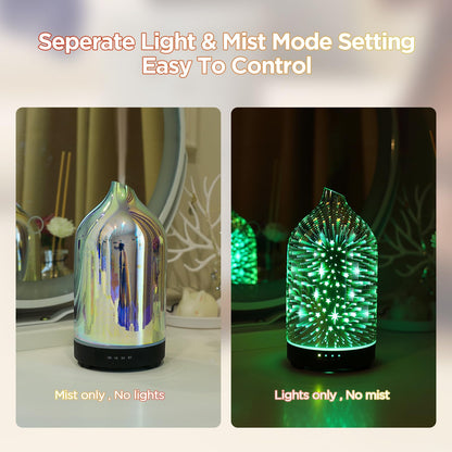 Essential Oil Diffuser Hand Blown Glass Aromatherapy Diffuser - Ultrasonic Cool Mist Scent Aroma Diffuser, Whisper Quiet with Auto Shut-Off, Timer Setting &7 Colors Night Light for Home