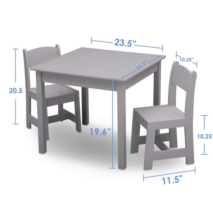 Delta Children MySize Kids Wood Table and Chair Set (2 Chairs Included) - Ideal for Arts & Crafts, Snack Time, & More - Greenguard Gold Certified, Bianca White, 3 Piece Set