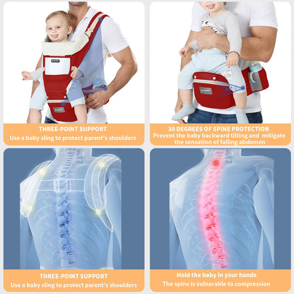 KIYUMI Baby Carrier with Hip Seat, 6- in-1 Baby Carrier Newborn to Toddler, Ergonomic M Position with Head Support and Breathable Mesh,Adjustable Removable Baby Sling Carrier (7-45 lbs) BXLU
